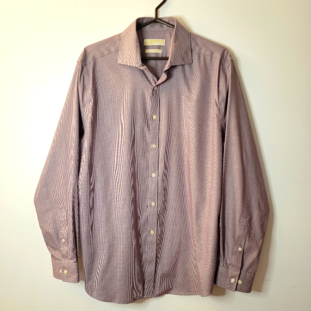 Michael Kors Men Chic Modern Purple 100% Cotton Button Long Sleeves Dress‎ Shirt